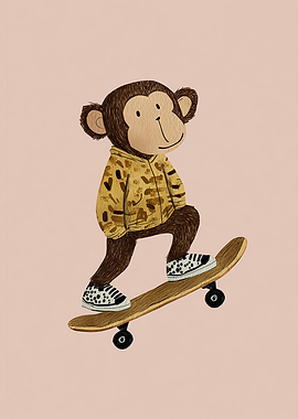 Skateboarding Monkey in Hoodie