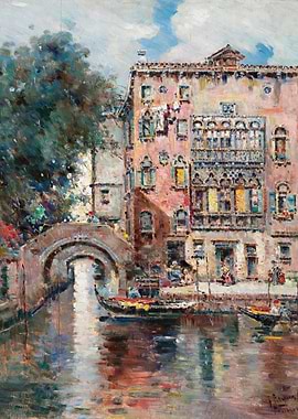 Venetian Canal with Bridge and Buildings