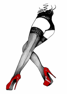 Woman in Lingerie and Red Heels