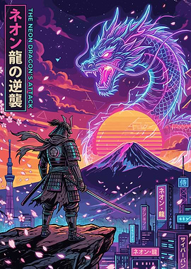 Samurai vs Neon Dragon in Cyberpunk Tokyo