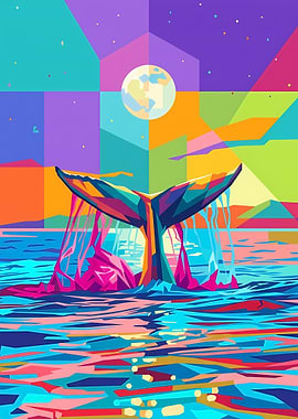 Whale Tail in Colorful Geometric Landscape