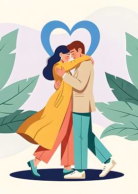 Couple Embracing with Heart Background