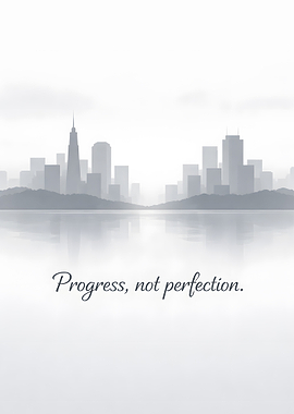 Cityscape reflection with inspirational quote