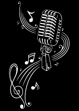 Retro Microphone with Musical Notes