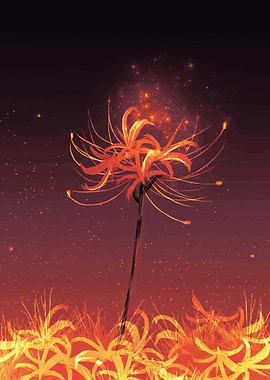 Red Spider Lily with Fireflies