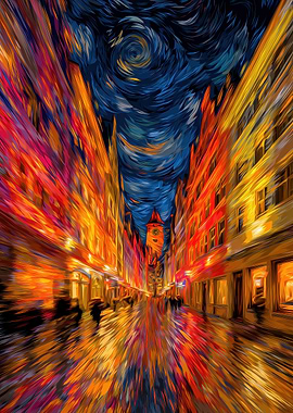 Midnight City in Motion – Abstract Expressionist Street Poster