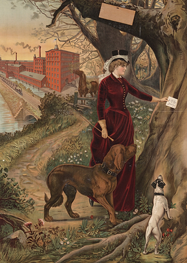 Victorian Woman with Dogs and Factory