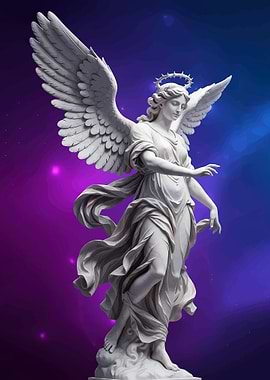 Angel Statue with Cosmic Background