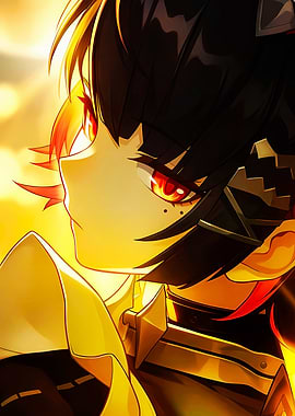 Anime Girl with Fiery Eyes