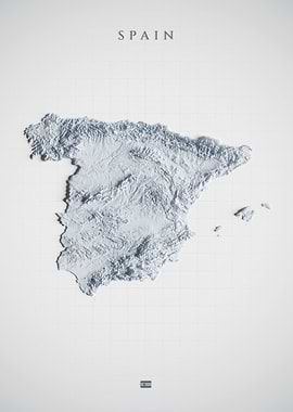 Spain Topographic Map - Light 3D Shaded Relief Elevation Wall Art