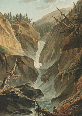 Wolf in a Mountain Waterfall Landscape