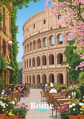 Colosseum Cafe Scene in Rome