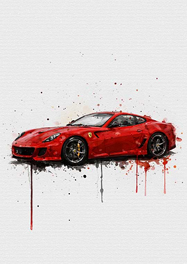 Ferrari 599 GTO Rosso Corsa Watercolor Splash Art