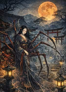 Spider Woman in Japanese Garden