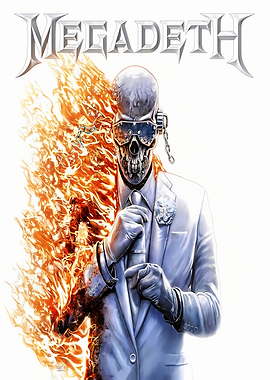 Megadeth Skull in Suit on Fire