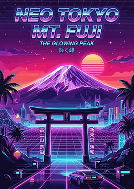 Retro Neo Tokyo Mount Fuji