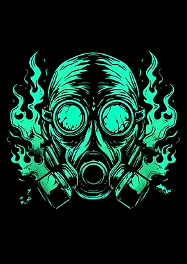 Gas Mask with Green Flames