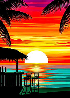 Tropical Beach Bar Sunset