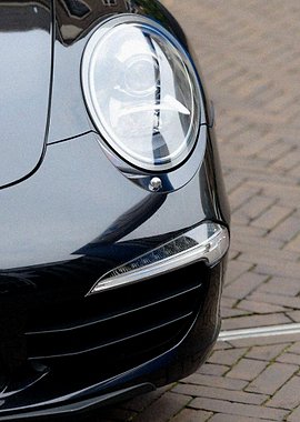 Close-up of a Black Car Headlight