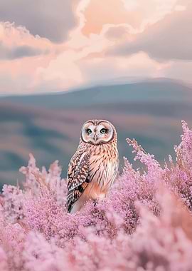 Owl in a field of heather