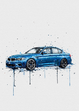 Watercolor BMW M5 Marina Bay Blue