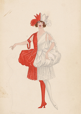 Costume design for a red and white harlequin