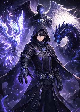 Fantasy Mage with Mythical Creatures