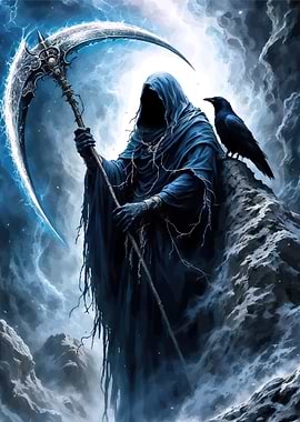 Grim Reaper with Scythe and Raven