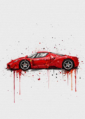 Ferrari Enzo Rosso Corsa Watercolor Splash Art