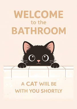 Cute Cat Bathroom Welcome Sign
