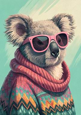 Cool Koala Wearing Sunglasses and Scarf