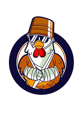 Cool injured chicken with bucket hat