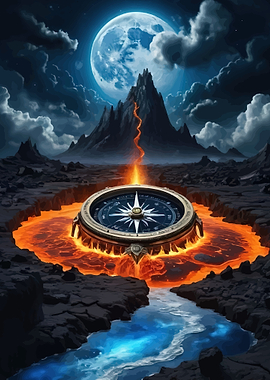 Fantasy Compass in Lava Landscape