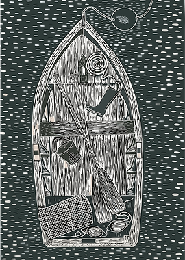 Boat with Oars and Fishing Gear