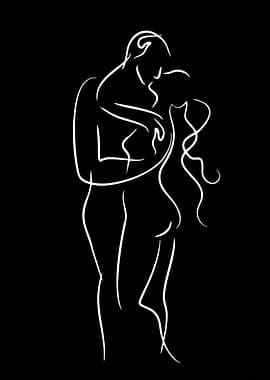 Couple Embracing Line Art