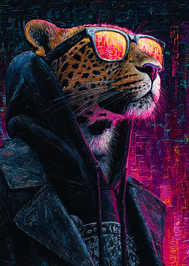 Cyberpunk Leopard In Neon Sunglasses