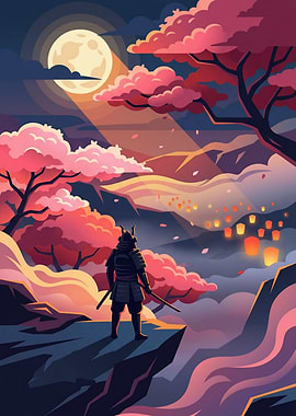 Samurai Overlooking Lanterns