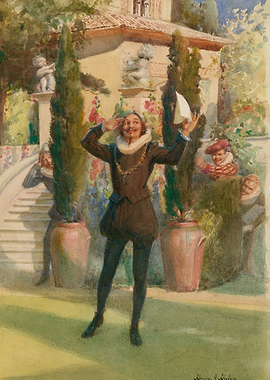 Man in costume in a garden