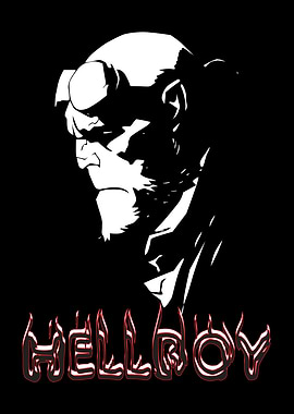 Hellboy Silhouette with Fiery Text