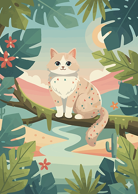 Cute Cat in a Tropical Jungle