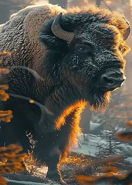 Majestic Bison in Winter Sunlight