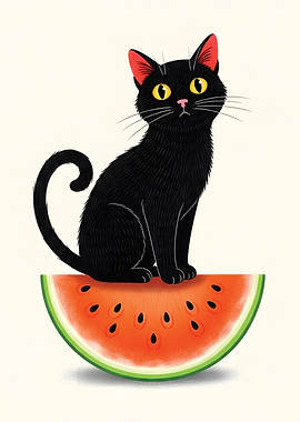Cat on Watermelon Slice
