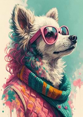 Dog Wearing Sunglasses and Scarf