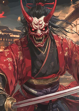 Demon Warrior with Red Mask and Sword
