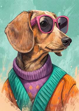 Dachshund Wearing Sunglasses and Sweater