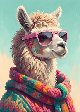 Cool Llama Wearing Sunglasses and Scarf