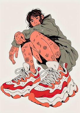 Tattooed Person in Oversized Sneakers