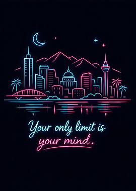 Neon Cityscape with Inspirational Quote
