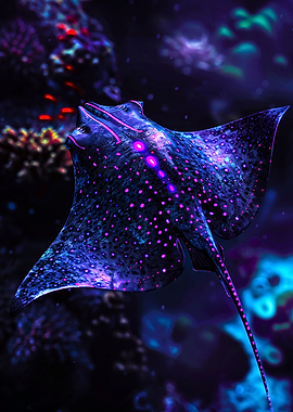 Spotted Eagle Ray in Neon Lights