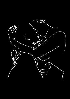 Minimalist Couple Embrace Line Art